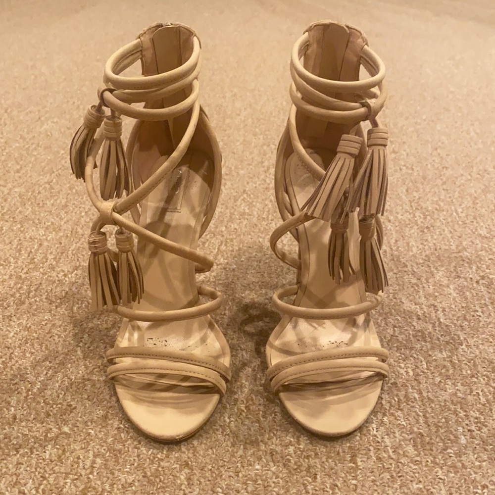 Aldo Tassel Catalina nude sandal heels